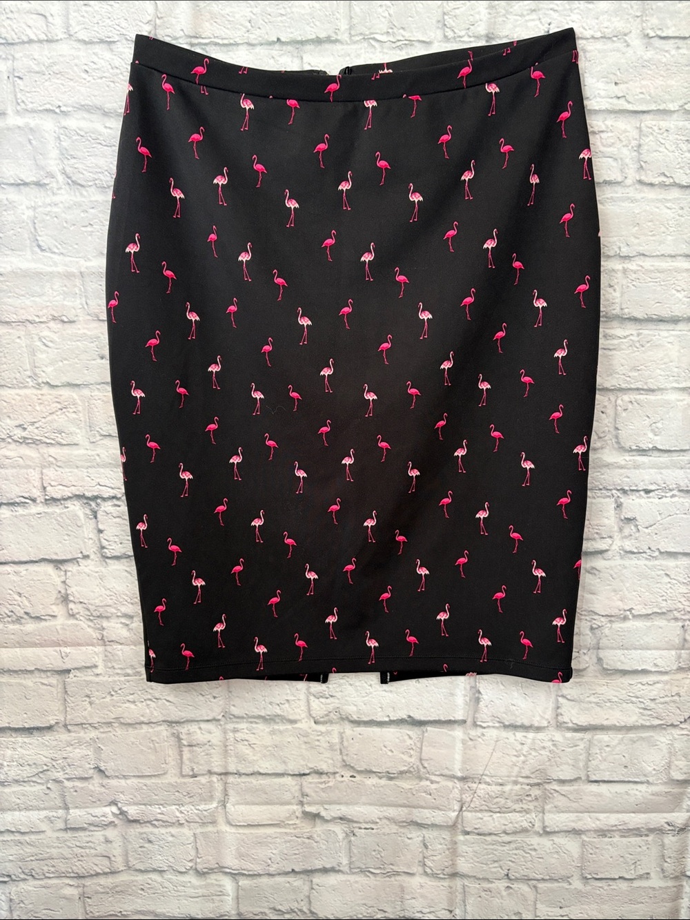 I Heart Ronson Navy Blue Pencil Skirt with Pink Flamingo Motif XL